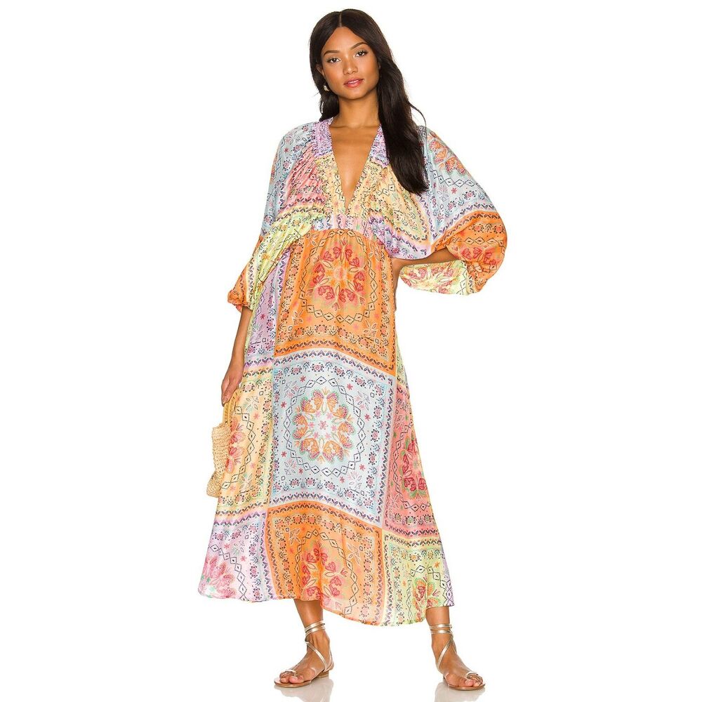 Sundress Brand Floral Print Women's Spring Summer Long Flowy Dress Size XS/S